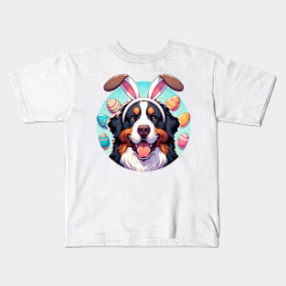 Bernese Mountain Dog in Bunny Ears Celebrates Easter Kids T-Shirt